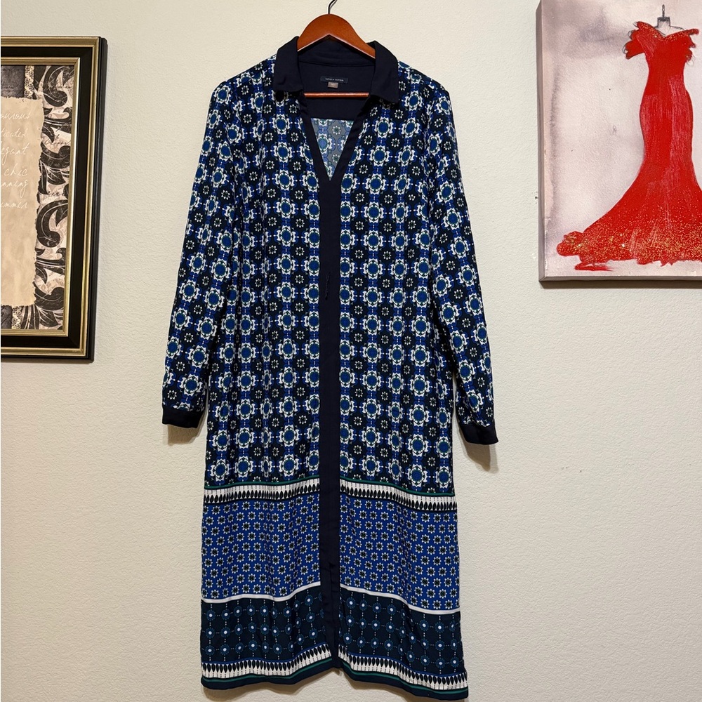 Tommy Hilfiger Navy and White Long Sleeve Dress